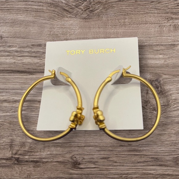 Tory Burch Gold Hoop Earrings with Bead Detail - Picture 7 of 16